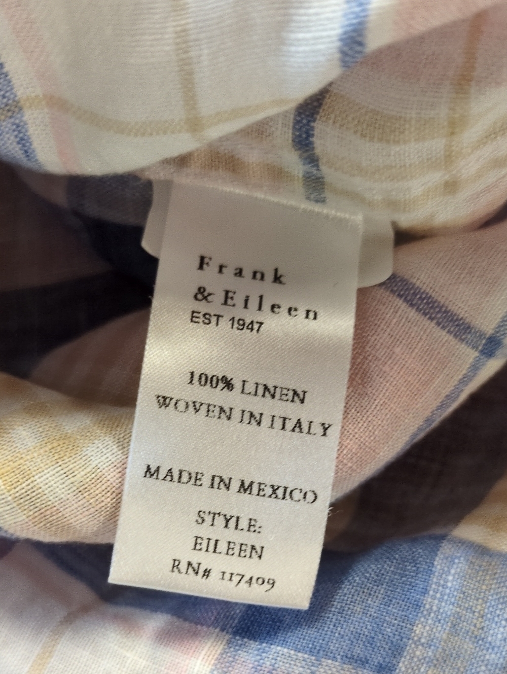 Frank & Eileen "Eileen" Long Sleeve Pastel Linen Relaxed Button Shirt Size Small - Picture 10 of 12